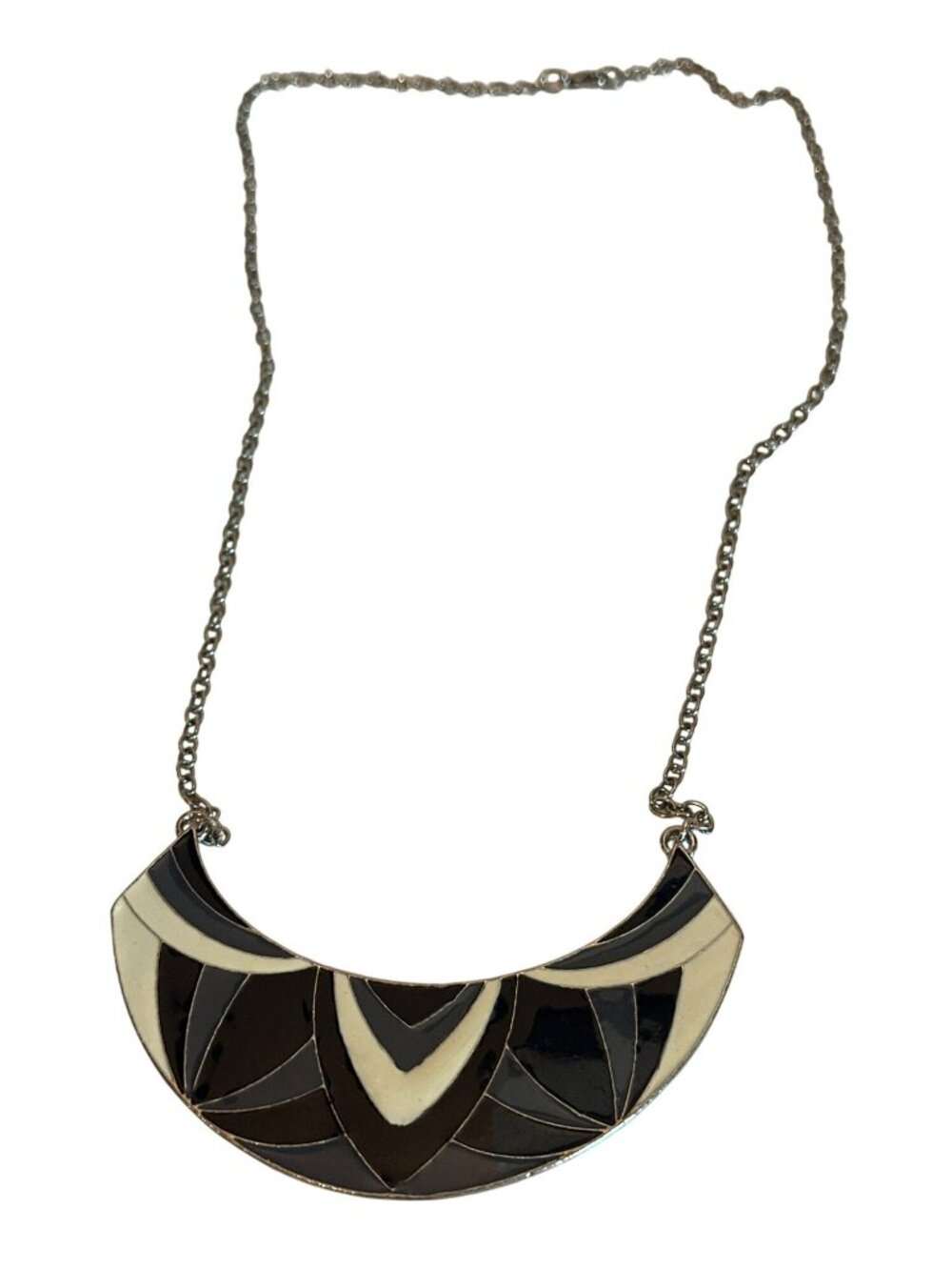 Black & Cream Geometric Statement Bib Necklace Chain Career Art 27 inches